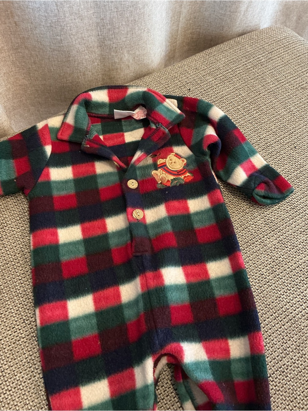 VINTAGE Cozy Plaid Fleece Baby One-Piece in Red, Green & Navy